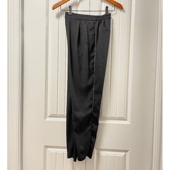 ZARA Textured Crepe Pants with Gold Side Stripe Black – S - Picture 1 of 13